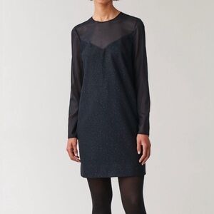 COS Black Long Sleeve Dress with Sheer Detail